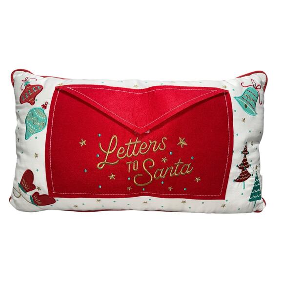 Storehouse Decorative Lumbar Pillow Letters To Santa Christmas Embroidered 12x22 - Picture 1 of 10